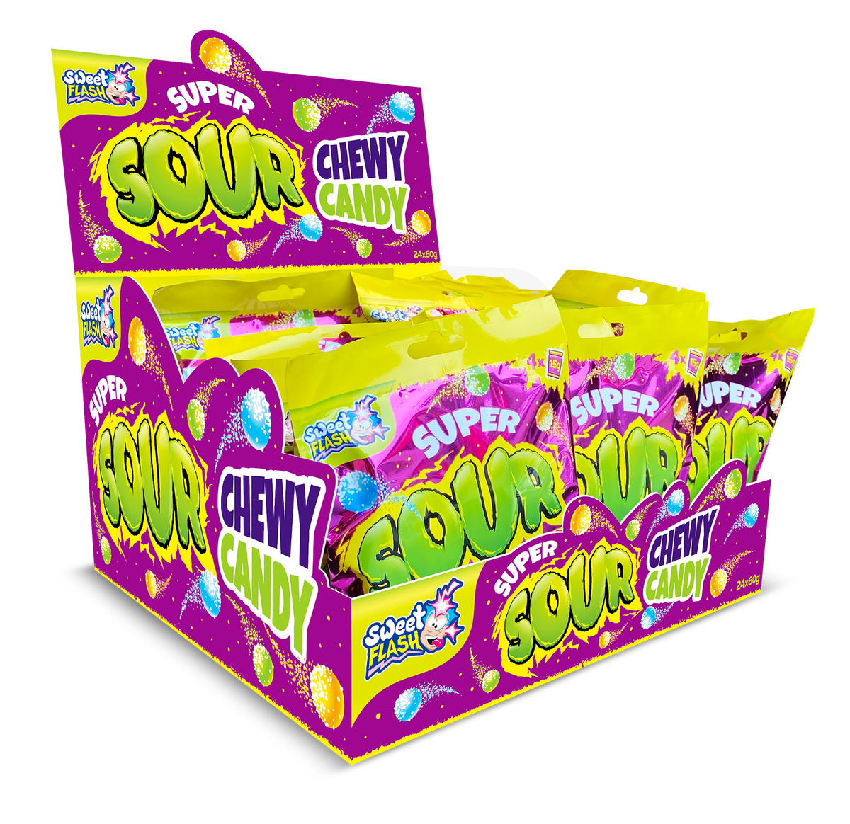 Sweet Flash Super Sour Chewy Candy 24 Beutel