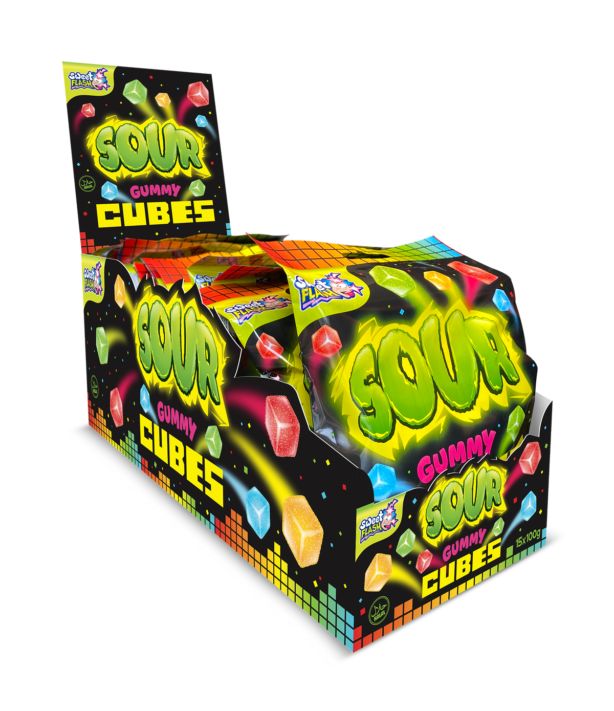 Sweet Flash Sour Gummy Cubes 15 Beutel