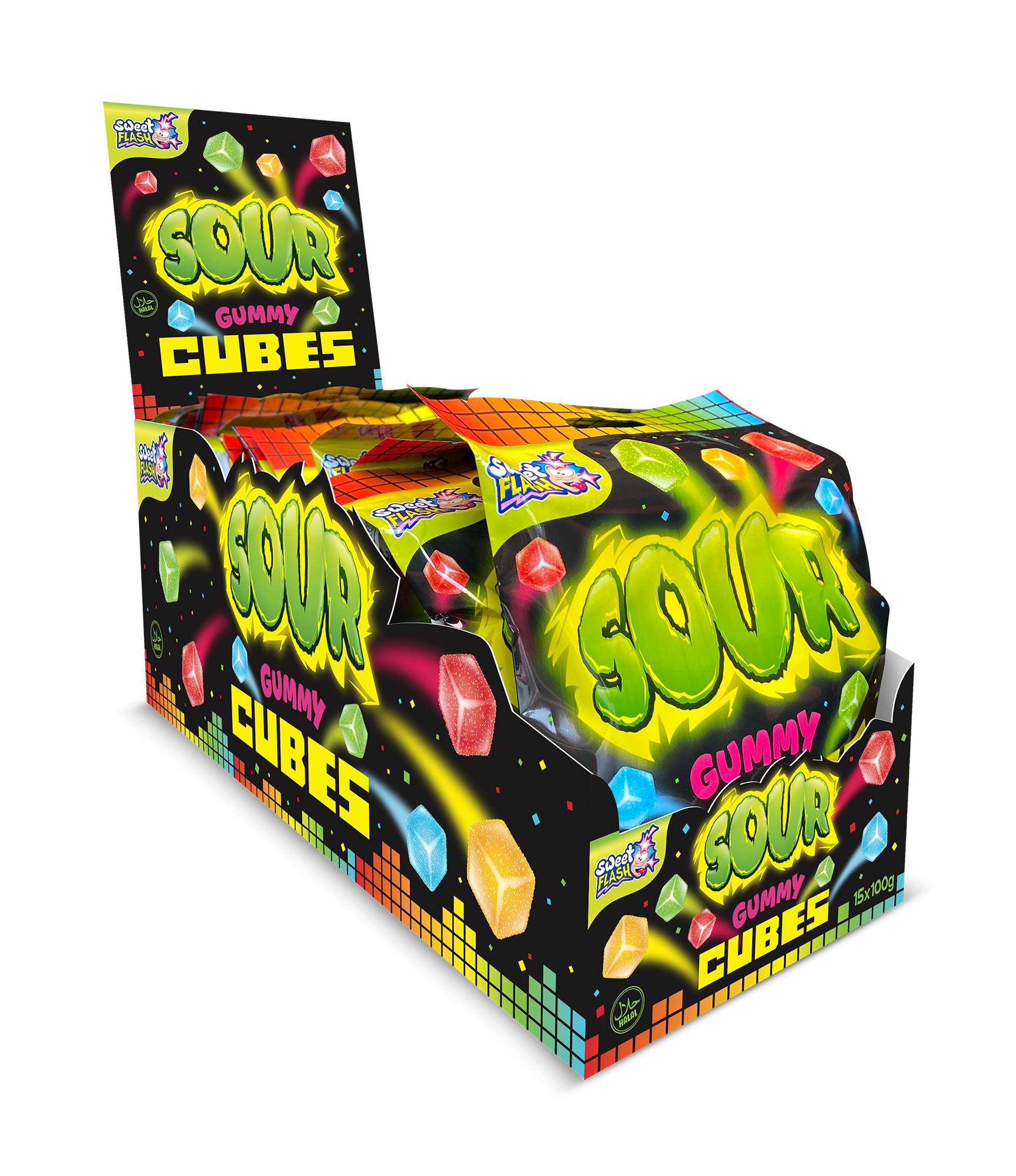 Sweet Flash Sour Gummy Cubes 15 Beutel