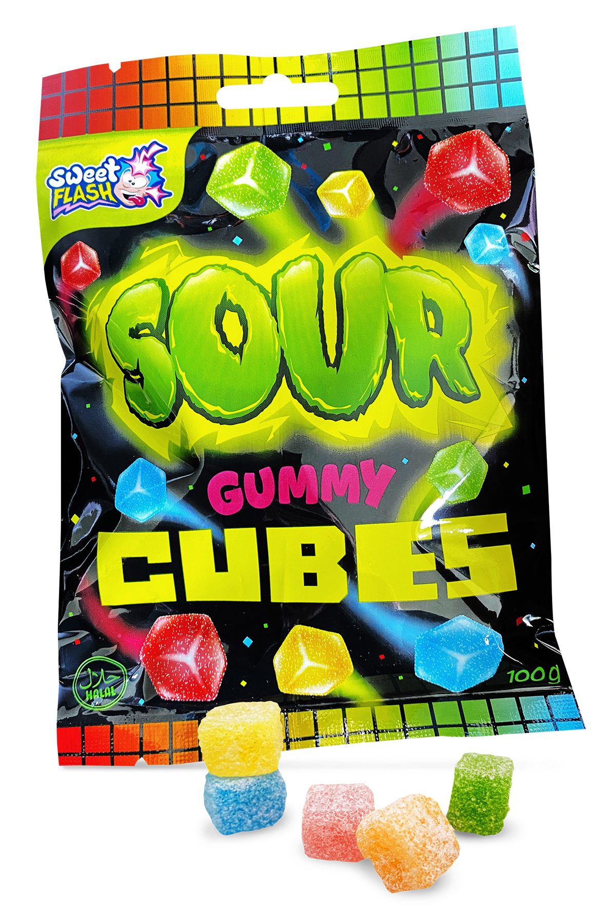 Sweet Flash Sour Gummy Cubes 15 Beutel